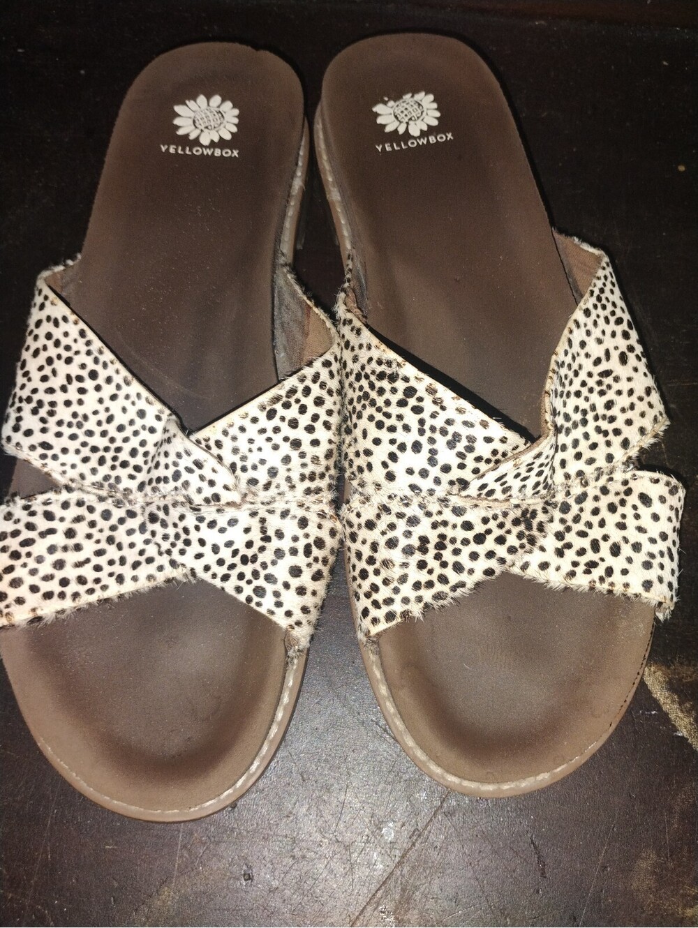 Yellowbox Women's Slide Sandals with Black and White Spot Pattern, Size 9.5